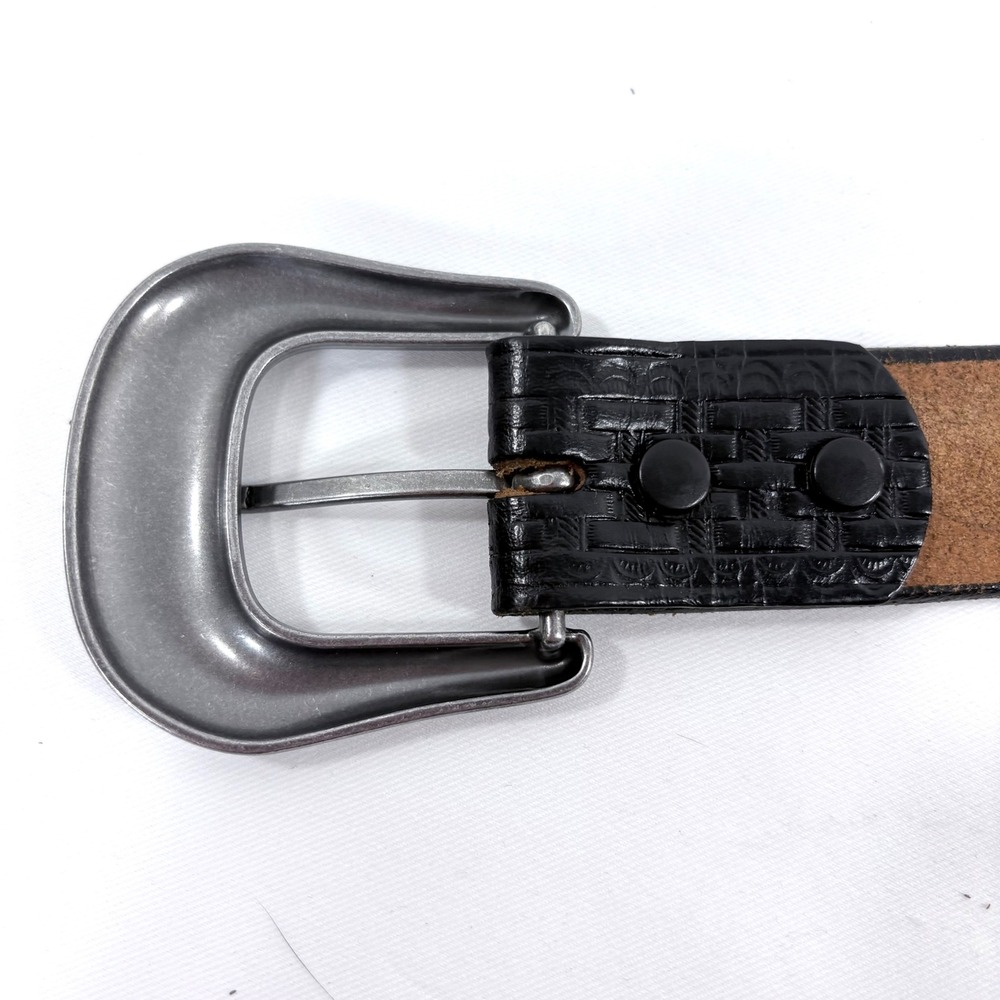 Vogel of Texas Belt Black Basketweave‎ Leather Western Floral Buckle Men Sz 42 - Picture 3 of 7
